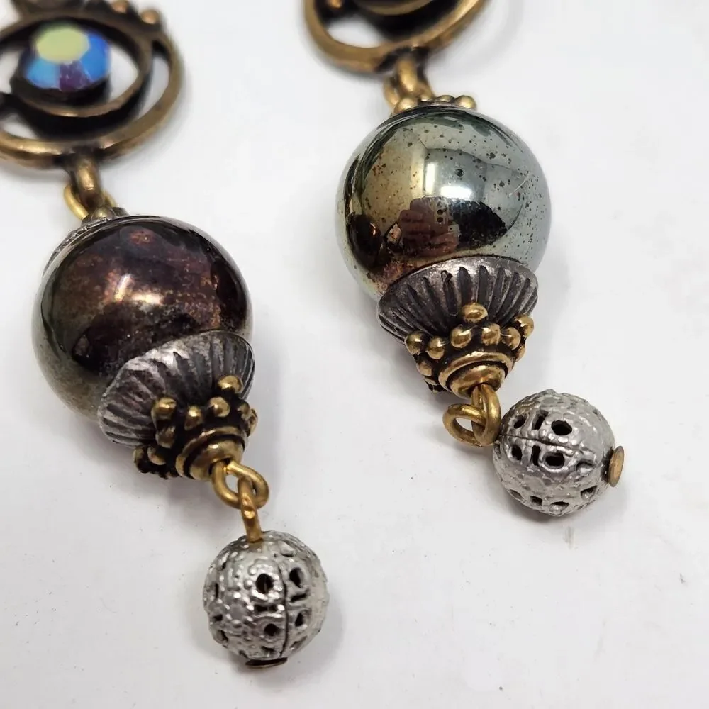 ‎CHICO'S Dangle Rhinestone Mirror Ball Earrings NWT